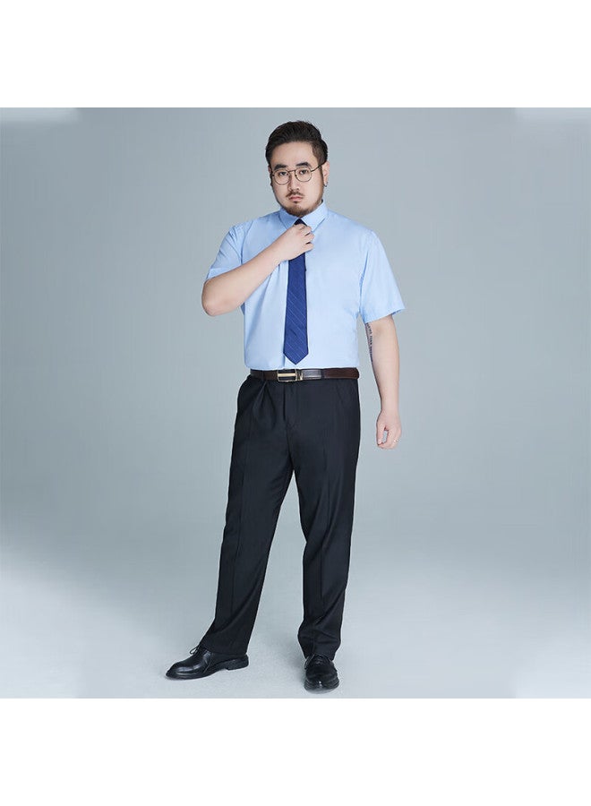Ayoupang Ayoo Plus Size Wrinkle-free Formal Short-sleeve Shirt For Men, Loose-fitting Non-iron Solid Color Business Casual Elastic Large White Dress Shirt - Image 5