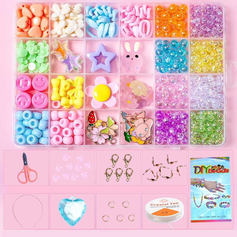 Capstro 24 Grid Acrylic Jewelry Making Kit – Colorful Bead Box with Bright Charms, Strings & Tools for DIY Bracelets & Crafts – Creative Jewelry Gift for Kids Ages 7–14 - Image 1