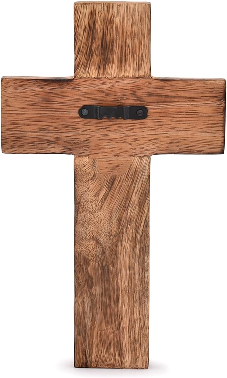 NIRMAN Mango Wood Religious Catholic Cross Wall Hanging Floral Carvings Living Room Home Décor for Entryway Office Living Room (10" x 6" x 0.75") - Image 3