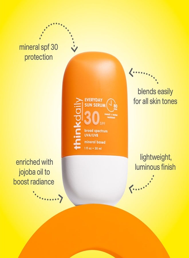 Thinkdaily SPF 30 Sunscreen, Everyday Sun Serum for Face, 1 Fl Oz, Zinc Oxide Mineral Sunblock, UVA/UVB Protection, Hydrating Jojoba Oil, Vitamin E & Aloe Vera, Non-Sticky, Travel Size - Image 2