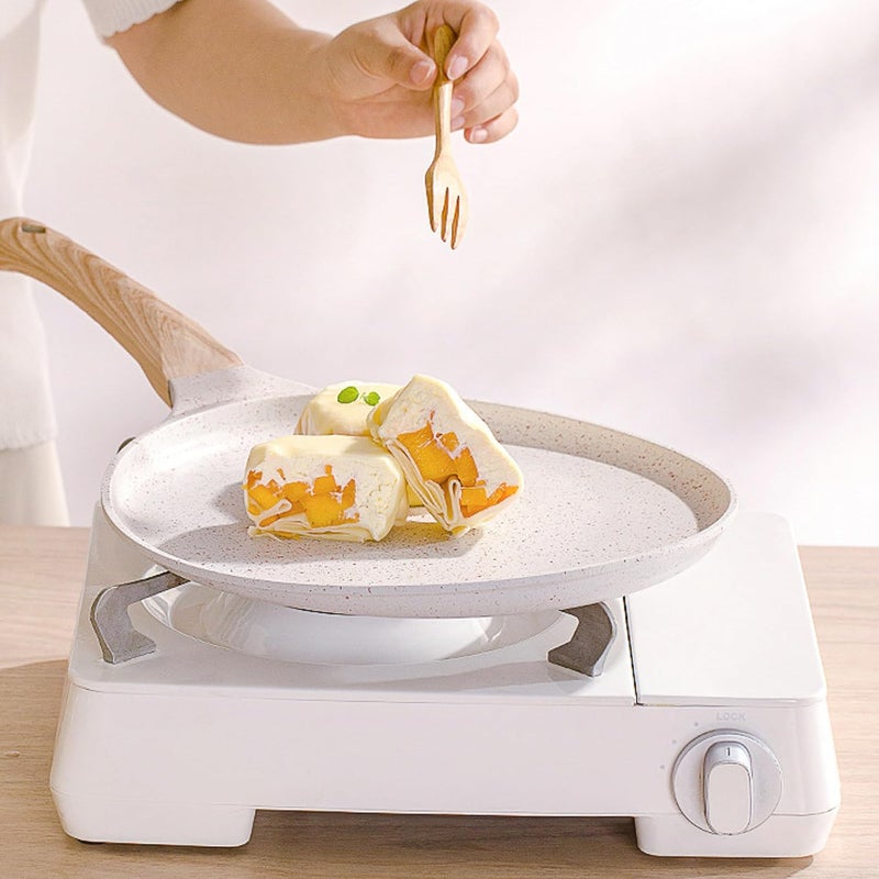 Home Essentials HomeEssentials Maifan Nonstick Tawa Healthy Nonstick Pan with Wooden HandleEasy to Clean Cooking Pan for Dosa Chapati Pancakes OmeletsInduction Gas Stove White - Image 4