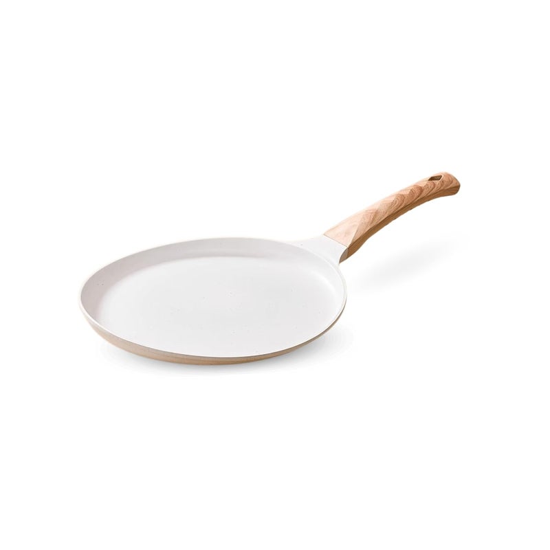 Home Essentials HomeEssentials Maifan Nonstick Tawa Healthy Nonstick Pan with Wooden HandleEasy to Clean Cooking Pan for Dosa Chapati Pancakes OmeletsInduction Gas Stove White - Image 1
