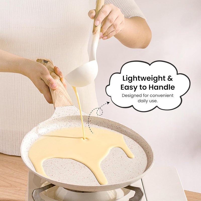 Home Essentials HomeEssentials Maifan Nonstick Tawa Healthy Nonstick Pan with Wooden HandleEasy to Clean Cooking Pan for Dosa Chapati Pancakes OmeletsInduction Gas Stove White - Image 5