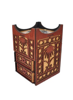 WAVY Incense burner in the shape of two swords and a palm tree, brown wooden color, with storage drawers, 16*12 cm 