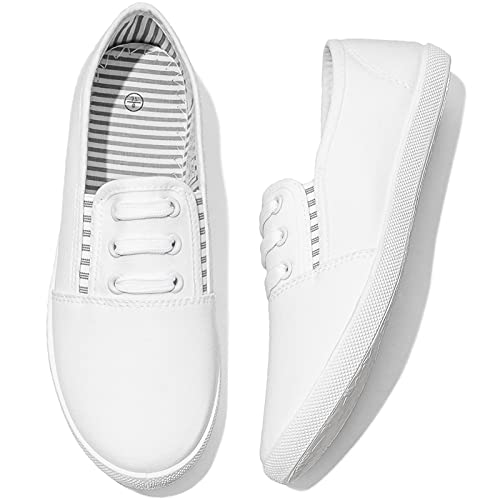 Shupua Women's Canvas Slip On Sneakers - Casual Walking Shoes with Non Slip Work Sole (White, US10) - Image 1