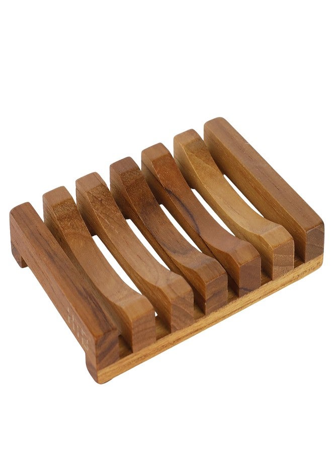 HTB Slotted Bar Soap Holder Teak Wood by HTB, Kitchen Wooden Sponge Holder, Self Draining Soap Dish for Shower, Sink, Bathroom, Bathtub, RV - Image 1