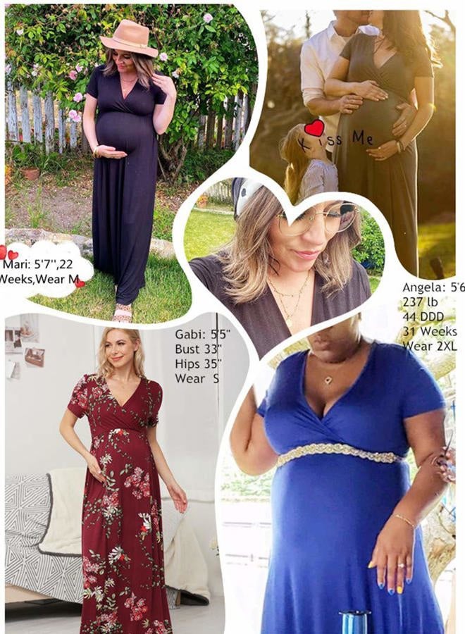 Xpenyo Maternity Maxi Dress Women Casual Wrap Long Baby Shower Pregnancy Dresses, Sunflower White, XL - Image 2