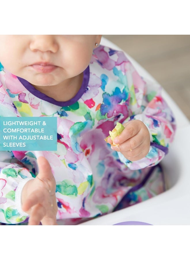 Bumkins Sleeved Bib for Girl or Boy, Baby and Toddler for 6-24 Mos, Essential Must Have for Eating, Feeding, Baby Led Weaning, Long Sleeve Mess Saving Food Catcher, Soft Fabric, Watercolors Floral - Image 4