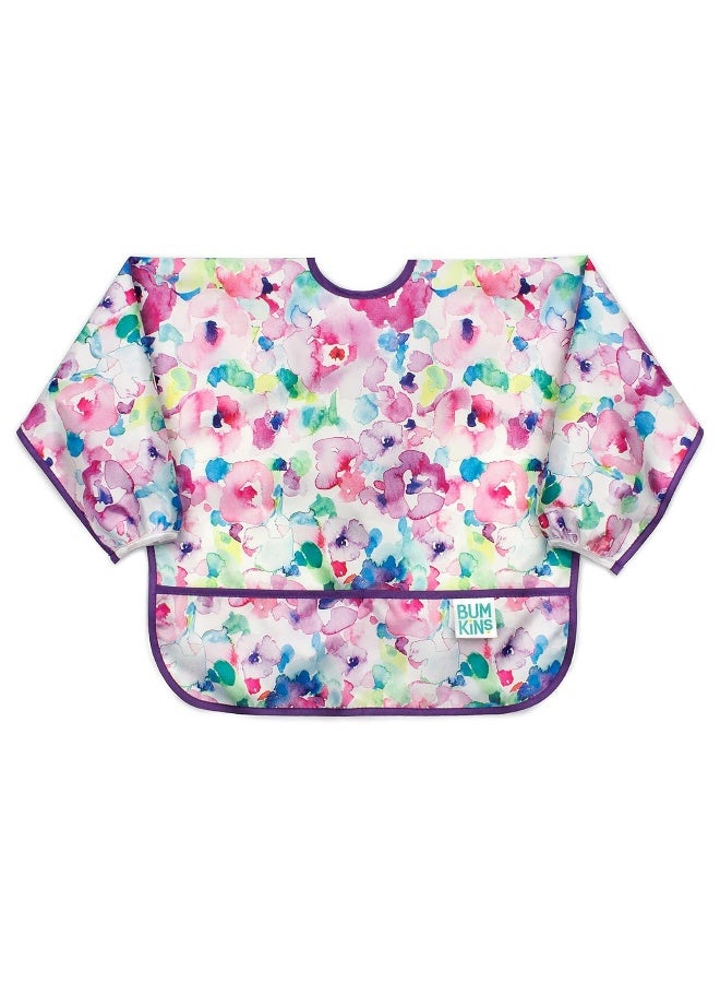 Bumkins Sleeved Bib for Girl or Boy, Baby and Toddler for 6-24 Mos, Essential Must Have for Eating, Feeding, Baby Led Weaning, Long Sleeve Mess Saving Food Catcher, Soft Fabric, Watercolors Floral - Image 1