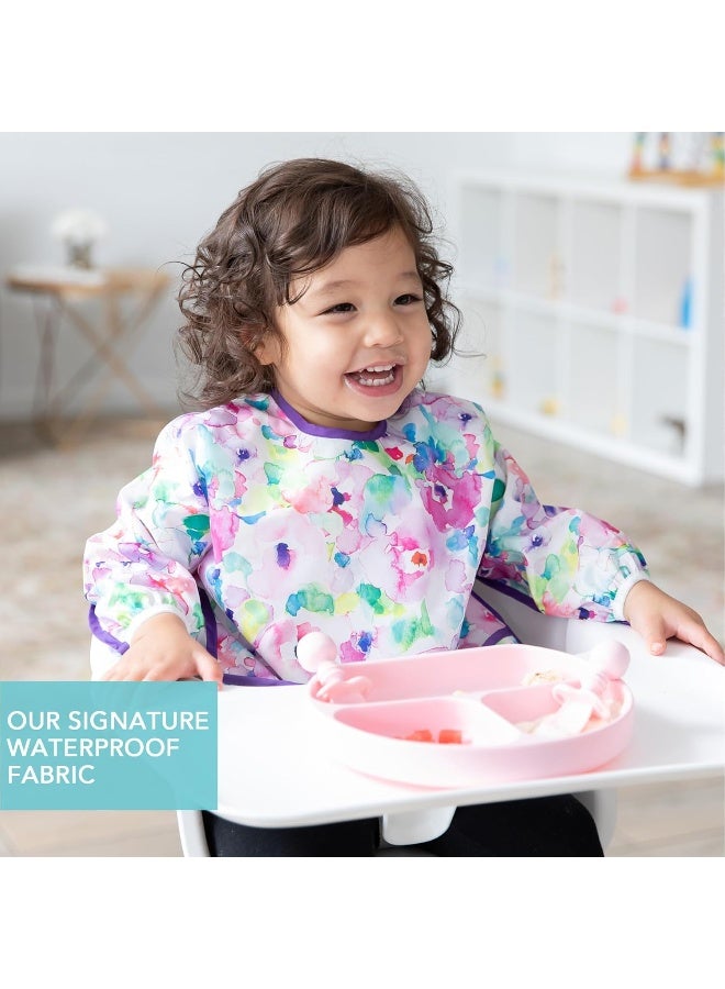 Bumkins Sleeved Bib for Girl or Boy, Baby and Toddler for 6-24 Mos, Essential Must Have for Eating, Feeding, Baby Led Weaning, Long Sleeve Mess Saving Food Catcher, Soft Fabric, Watercolors Floral - Image 3