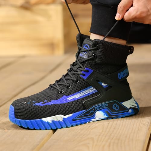 ORISTACO Work Safety Crew Boots Lightweight Breathable Industry Construction Steel Toe Sneakers, 0297 Blue 39 - Image 2