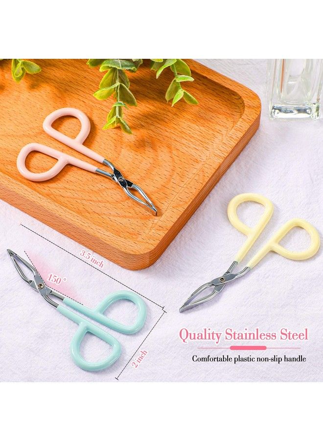 Maitys 6 Pieces Scissors Shaped Eyebrow Tweezers Clip With Easy Scissor Handle Stainless Steel Scissor Handle Tweezers Flat Straight Tip Tweezers Brow Hair Plucker Remover Men Women (Blue Pink Yellow) - Image 4