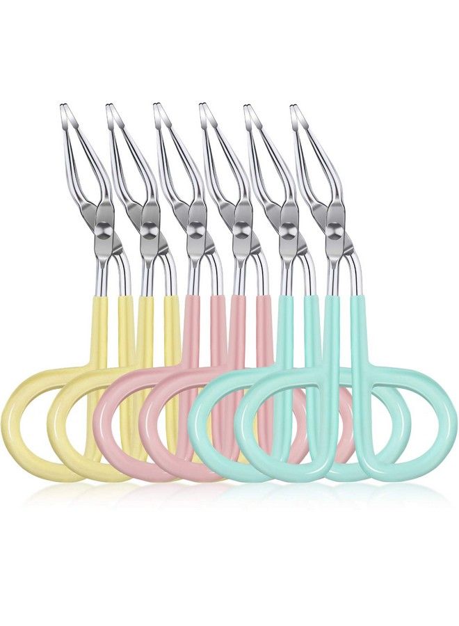 Maitys 6 Pieces Scissors Shaped Eyebrow Tweezers Clip With Easy Scissor Handle Stainless Steel Scissor Handle Tweezers Flat Straight Tip Tweezers Brow Hair Plucker Remover Men Women (Blue Pink Yellow) - Image 2