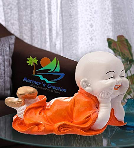 Mariner's Creation Polyresin Cute Baby Monk Laughing Buddha Showpiece - Orange | Best for Home Décor, Vastu, Good Luck, Home Decoration, Car, Decorative Item, Gifts, Positive Vibes Energy - Image 2