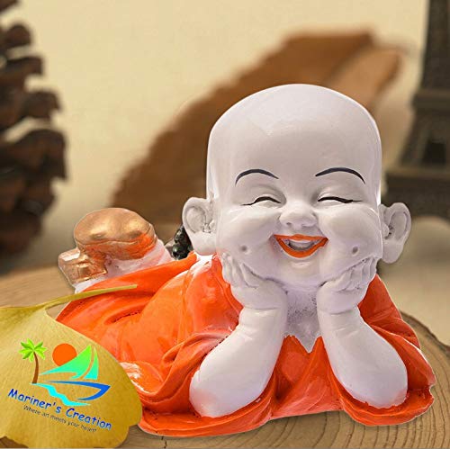 Mariner's Creation Polyresin Cute Baby Monk Laughing Buddha Showpiece - Orange | Best for Home Décor, Vastu, Good Luck, Home Decoration, Car, Decorative Item, Gifts, Positive Vibes Energy - Image 1