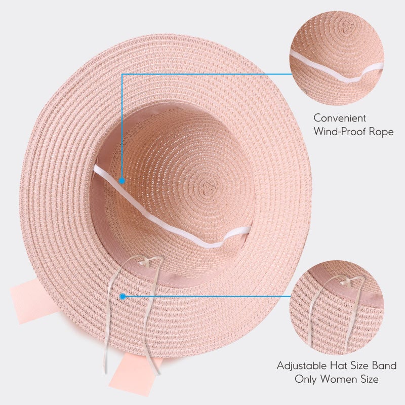 Zsedrut Women,Little Girls Straw Sun Hat Summer Beach Cap Foldable Visor Floppy Hats Wide Brim with Bowknot(Pinkbow,2-4T) - Image 4
