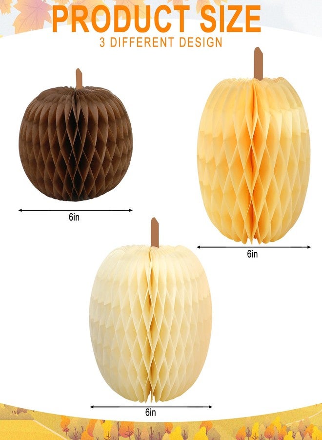 Whaline 12Pcs Fall Honeycomb Centerpiece 3 Shapes Paper Pumpkin Honeycomb Decorations Beige Brown Autumn Table Ornaments for Halloween Thanksgiving Party Supplies - Image 2