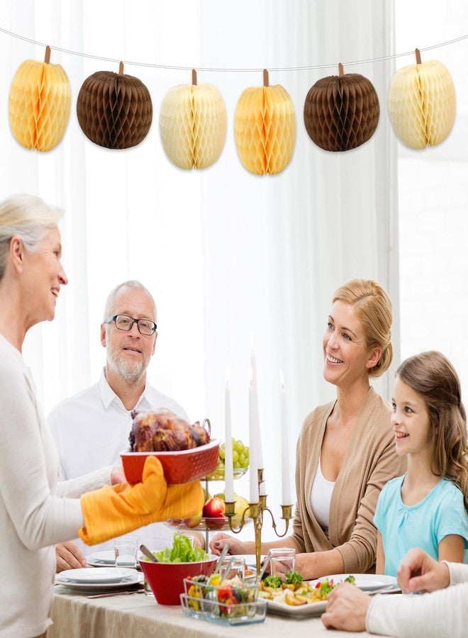 Whaline 12Pcs Fall Honeycomb Centerpiece 3 Shapes Paper Pumpkin Honeycomb Decorations Beige Brown Autumn Table Ornaments for Halloween Thanksgiving Party Supplies - Image 5