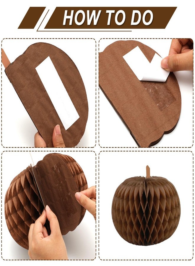 Whaline 12Pcs Fall Honeycomb Centerpiece 3 Shapes Paper Pumpkin Honeycomb Decorations Beige Brown Autumn Table Ornaments for Halloween Thanksgiving Party Supplies - Image 4