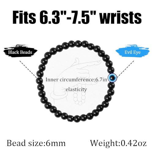 Dhdgzq Blue Evil Eye Bracelets,Evil Eye Lucky Bracelet for Protection Blessing,Black Bead Protection Jewelry Handmade Bracelet for Women Men Gift (6mm) - Image 5