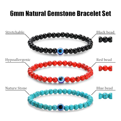 Dhdgzq Blue Evil Eye Bracelets,Evil Eye Lucky Bracelet for Protection Blessing,Black Bead Protection Jewelry Handmade Bracelet for Women Men Gift (6mm) - Image 4