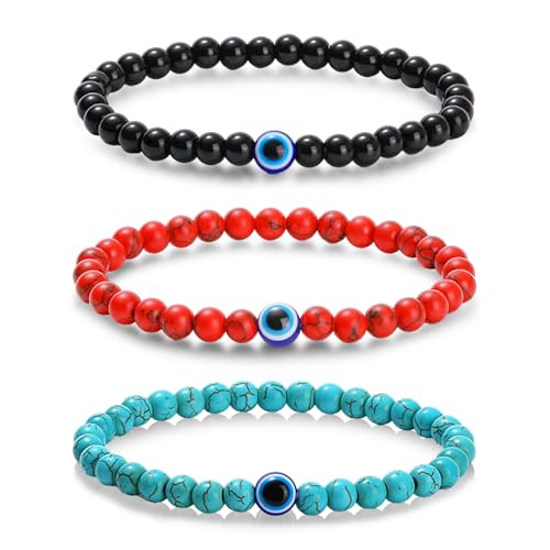 Dhdgzq Blue Evil Eye Bracelets,Evil Eye Lucky Bracelet for Protection Blessing,Black Bead Protection Jewelry Handmade Bracelet for Women Men Gift (6mm) - Image 1