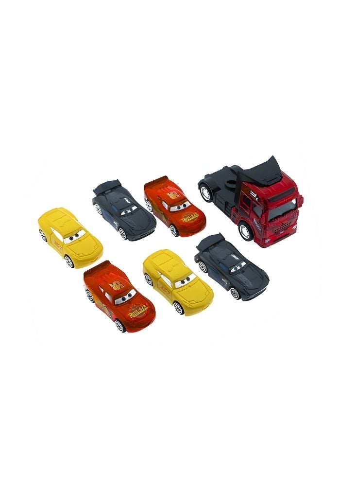 بيكسار مجموعة ألعاب شاحنة نقل البضائع مع 7 سيارات مصبوبة، مقطورة نقل، مجموعة ألعاب للأطفال - Image 2