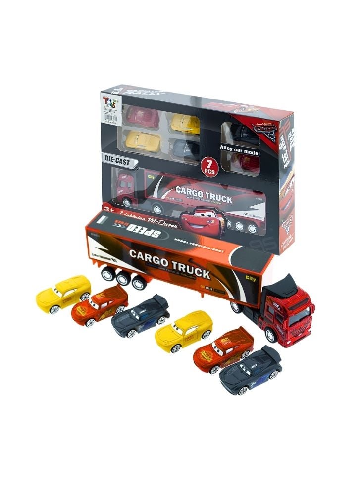 بيكسار مجموعة ألعاب شاحنة نقل البضائع مع 7 سيارات مصبوبة، مقطورة نقل، مجموعة ألعاب للأطفال - Image 1