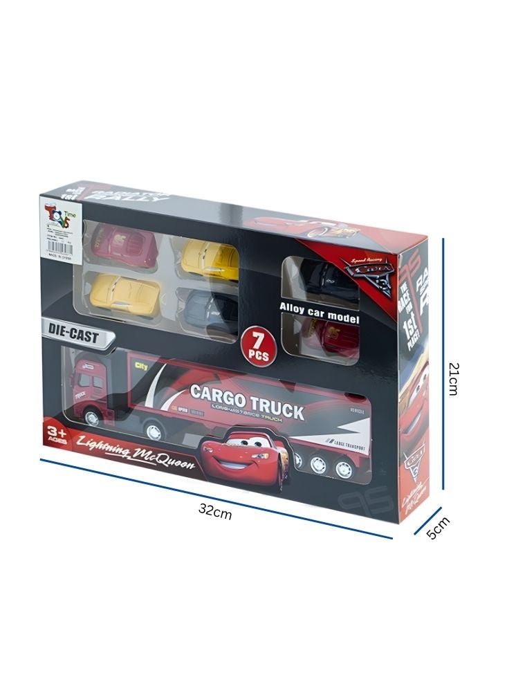 بيكسار مجموعة ألعاب شاحنة نقل البضائع مع 7 سيارات مصبوبة، مقطورة نقل، مجموعة ألعاب للأطفال - Image 3