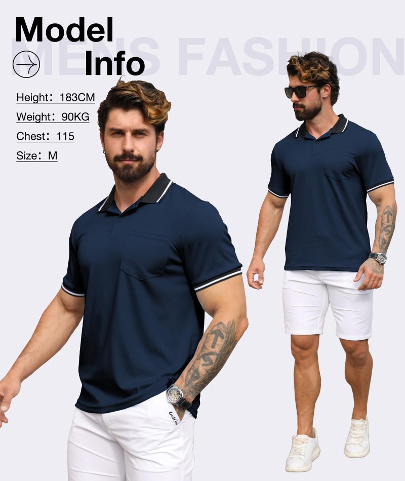 ZITY 3 Pack Men Polo Shirts Short Sleeve with Pocket Sport Wicking Shirts for Men Casual Athletic Collared T-Shirts - Image 3