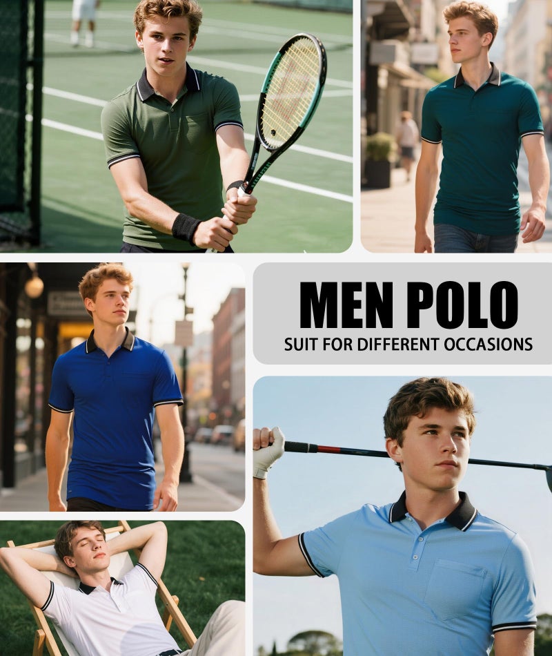 ZITY 3 Pack Men Polo Shirts Short Sleeve with Pocket Sport Wicking Shirts for Men Casual Athletic Collared T-Shirts - Image 2