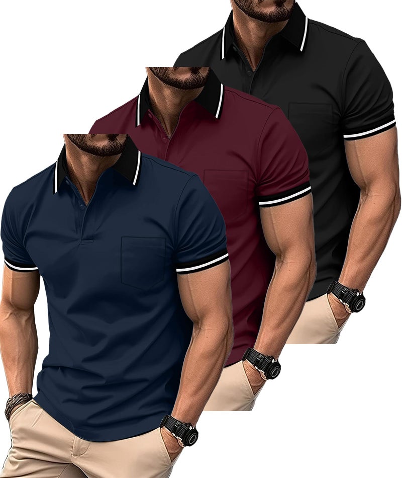 ZITY 3 Pack Men Polo Shirts Short Sleeve with Pocket Sport Wicking Shirts for Men Casual Athletic Collared T-Shirts - Image 1