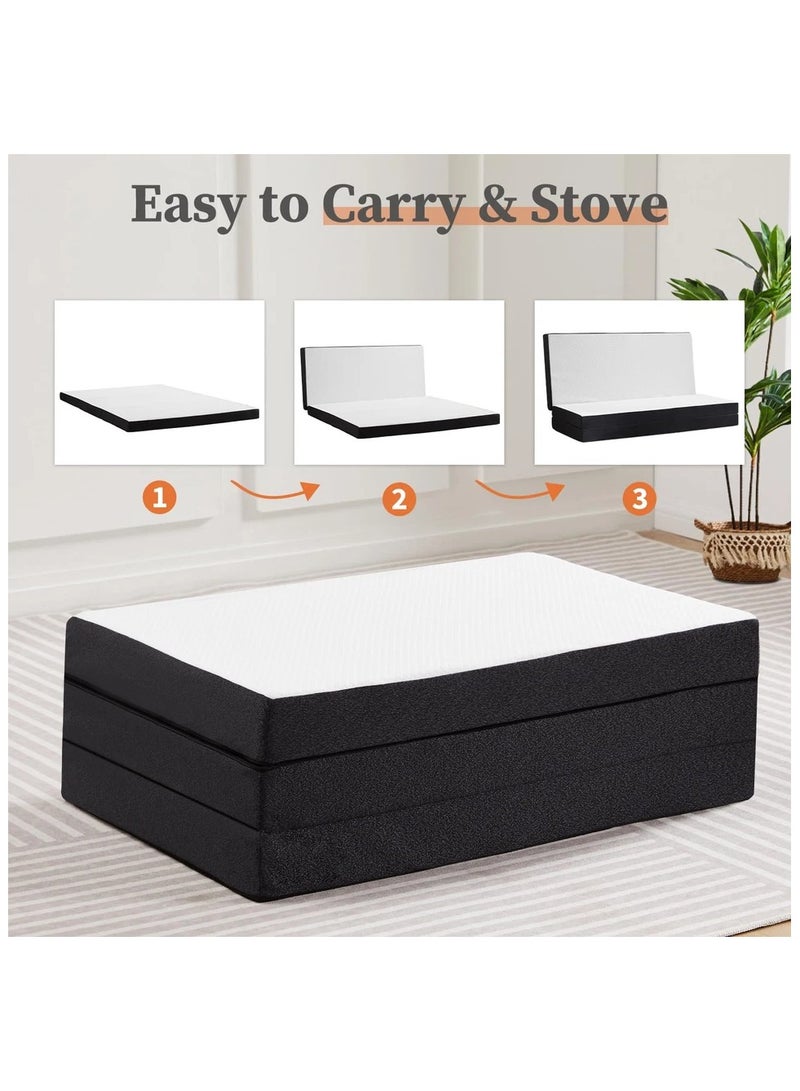 COMFY WHITE FOLDING PREMIUM KNITTED COTTON 180 X 90 X 10CM MATTRESS WITH BLACK BORDER - Image 3