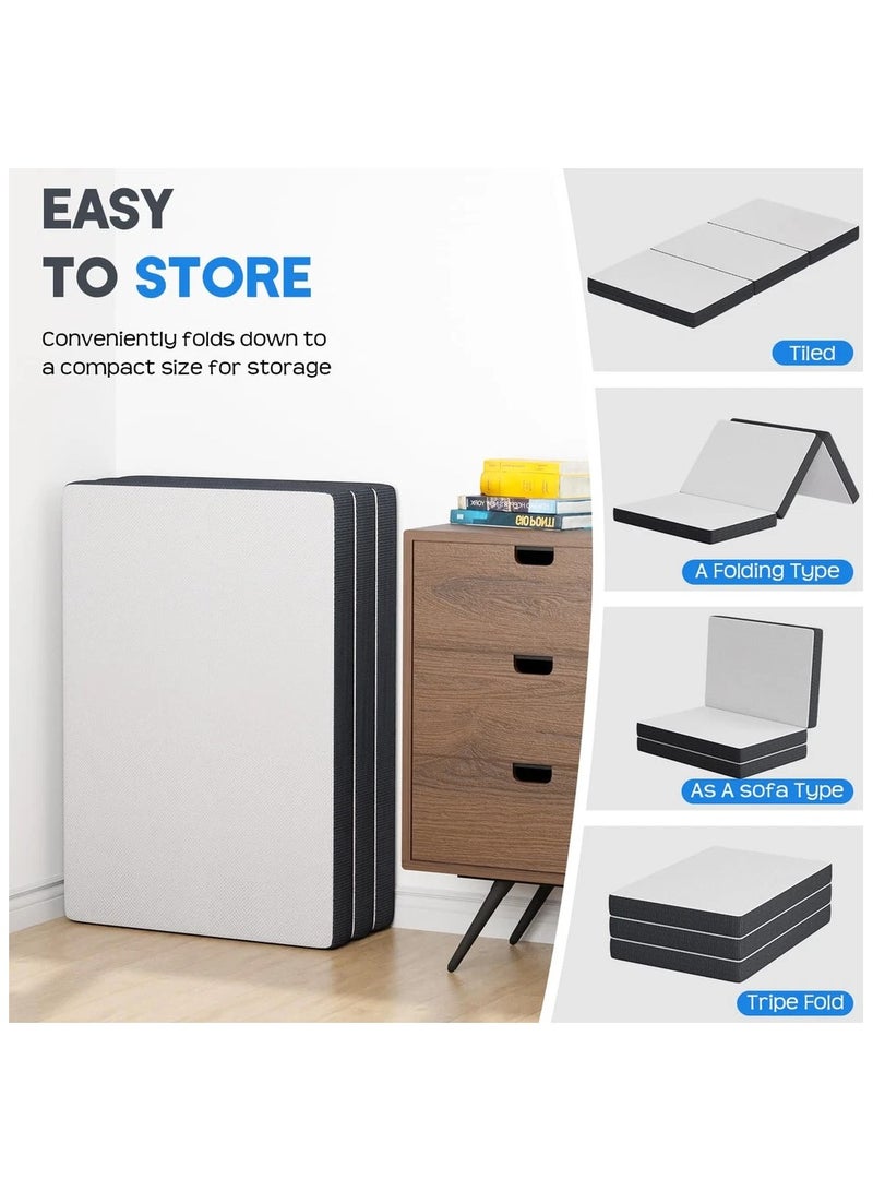 COMFY WHITE FOLDING PREMIUM KNITTED COTTON 180 X 90 X 10CM MATTRESS WITH BLACK BORDER - Image 2