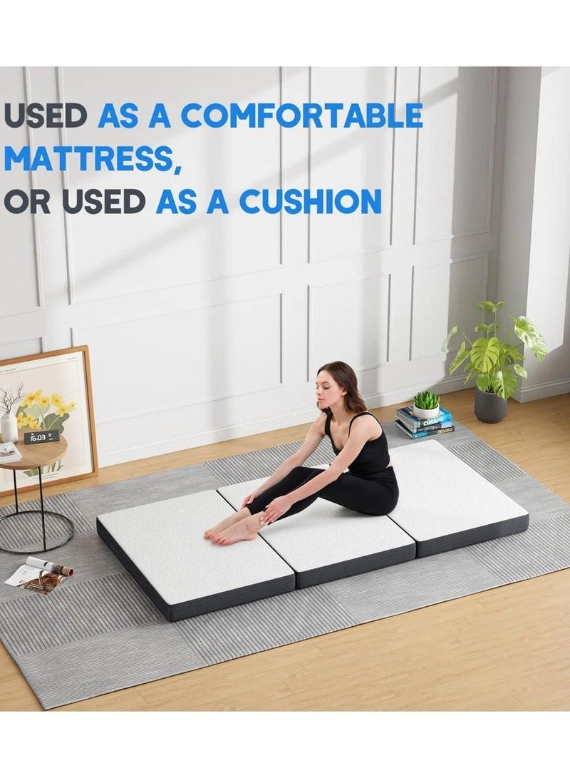 COMFY WHITE FOLDING PREMIUM KNITTED COTTON 180 X 90 X 10CM MATTRESS WITH BLACK BORDER - Image 5
