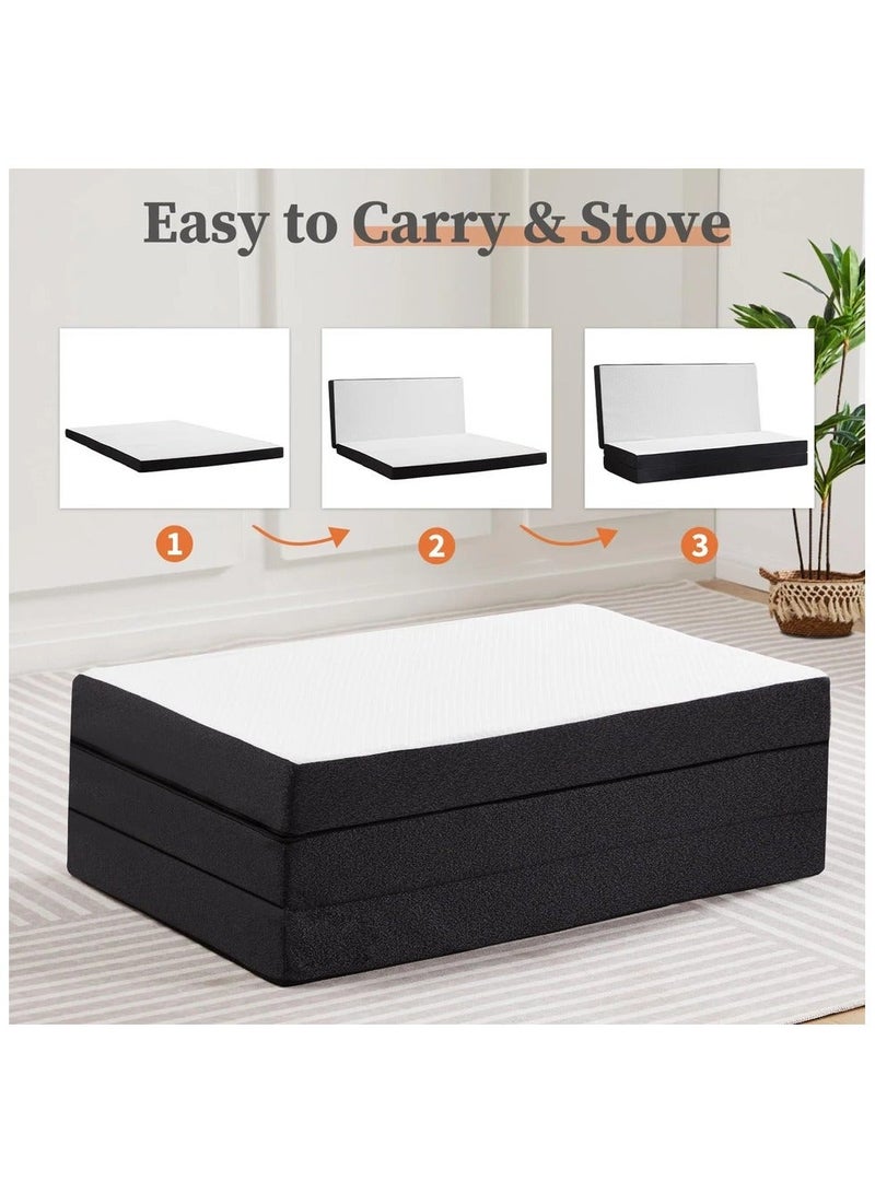 COMFY WHITE FOLDING PREMIUM KNITTED COTTON 180 X 90 X 10CM MATTRESS WITH BLACK BORDER - Image 4
