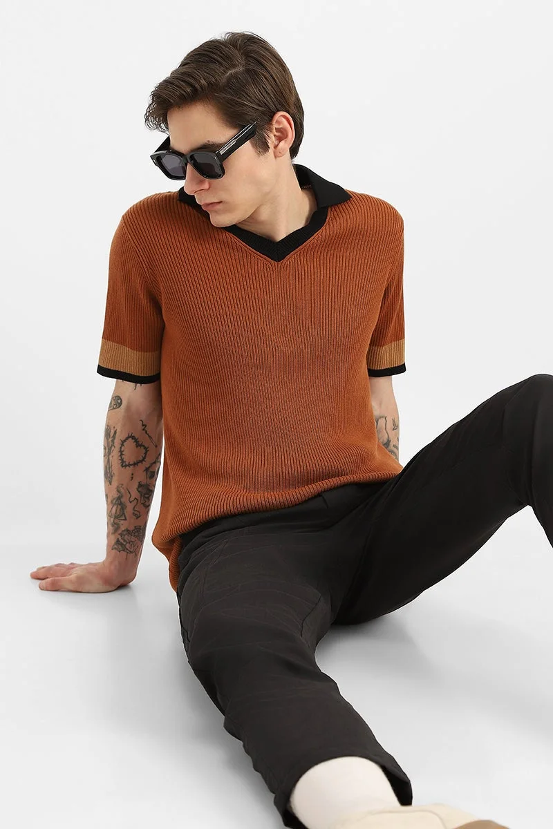 SNITCH Contrast Stripe Knitted Polo T-Shirt