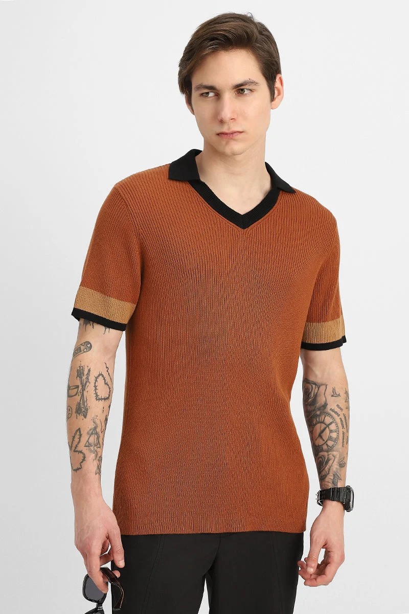 SNITCH Contrast Stripe Knitted Polo T-Shirt