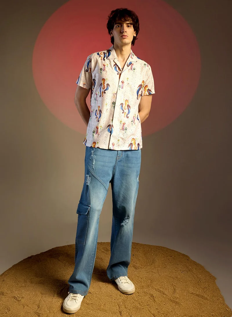 Campus Sutra Men's Multicolour Mesh Seahorse Shirt