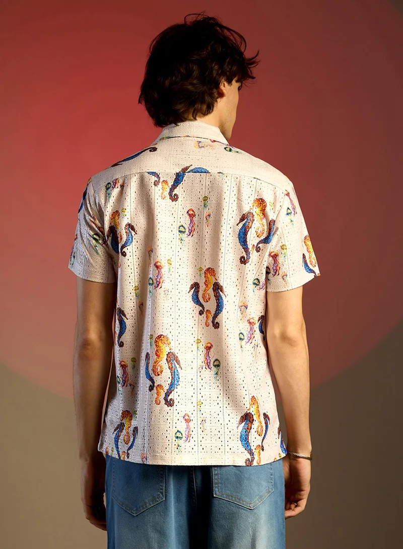 Campus Sutra Men's Multicolour Mesh Seahorse Shirt