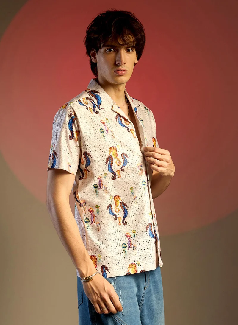 Campus Sutra Men's Multicolour Mesh Seahorse Shirt