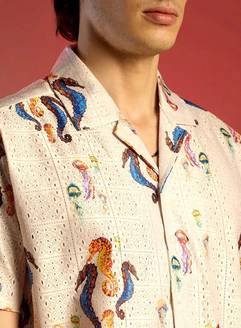 Campus Sutra Men's Multicolour Mesh Seahorse Shirt