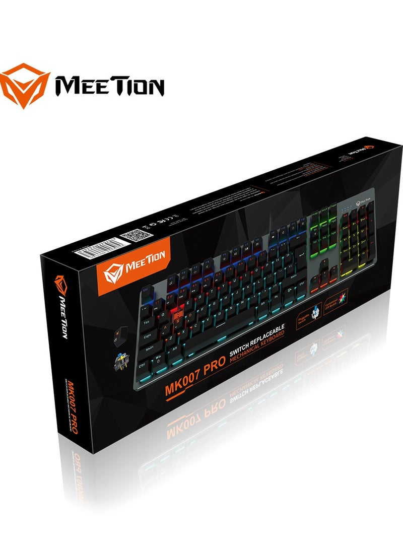 Meetion - Meetion MK007 PRO Hot swap Mechanical Keyboard Pluggable Switch Full keys Anti-ghosting Colorful LED Backlight customizable autonomously Keyboard (Black) - Image 1