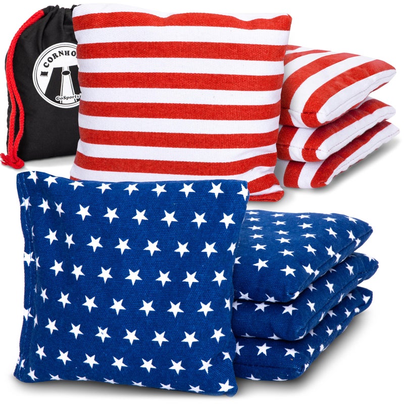 GoSports Official Regulation Cornhole Bean Bags Set 8 All Weather Bags America Stars and Stripes or Red and Blue Choose Your Style