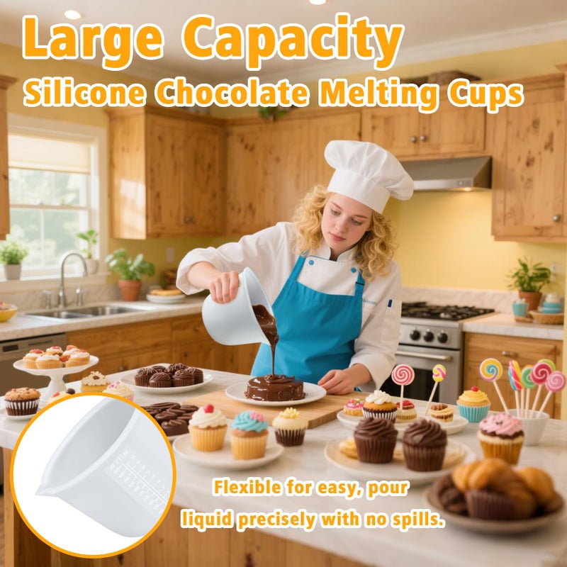 Palksky Silicone Cups for Melting Chocolate, 2PCS Chocolate Melter Set (600ml & 1000ml), Chocolate Melting Pot for Dipping & Melting Chocolate, Reusable Baking Supplies for DIY Chocolate Molds - Image 2