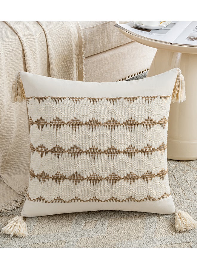 Fancy Homi مجموعة من 2 غطاء وسادة زخرفي عتيق للكنبة، السرير والأريكة، نمط ساحلي بوهيمي وريفى مع خيوط، تصميم جمالي وحديث - 45x45 سم - بني - Image 2