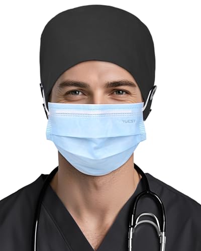 Yuest Satin Lined Nurse Caps for Women Men Scrub Caps Black - Image 3