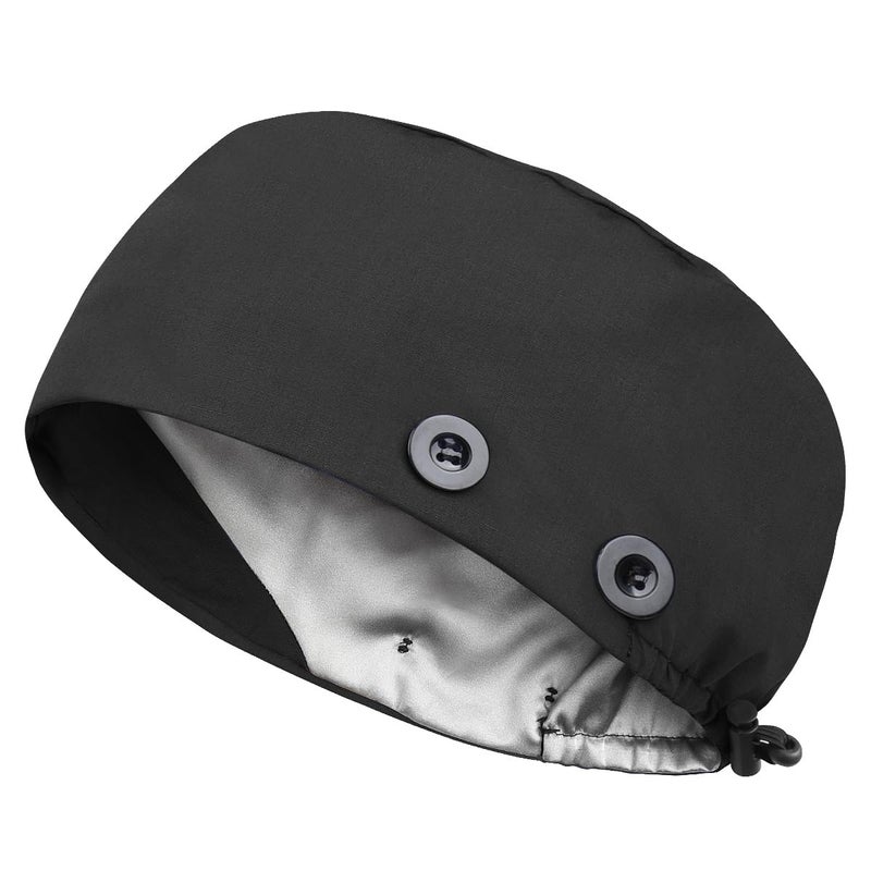 Yuest Satin Lined Nurse Caps for Women Men Scrub Caps Black - Image 2
