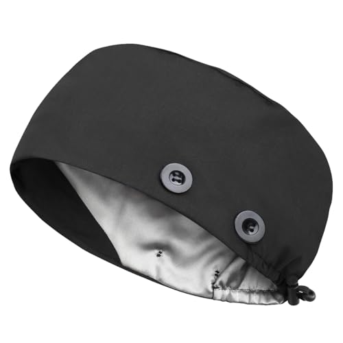 Yuest Satin Lined Nurse Caps for Women Men Scrub Caps Black - Image 1