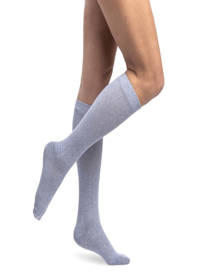 Sigvaris Women's Style Linen Compression Socks 20-30mmHg - Hypoallergenic, Lightweight, Breathable & Sustainable - Medium Long - Denim - Image 1